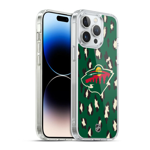 NHL Minnesota Wild Leopard Pattern Soft Gel Case for Apple iPhone 14 Pro Max