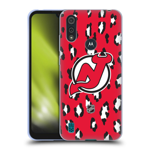 NHL New Jersey Devils Leopard Pattern Soft Gel Case for Motorola Moto E6s (2020)