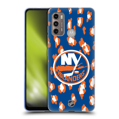 NHL New York Islanders Leopard Pattern Soft Gel Case for Motorola Moto G60 / Moto G40 Fusion