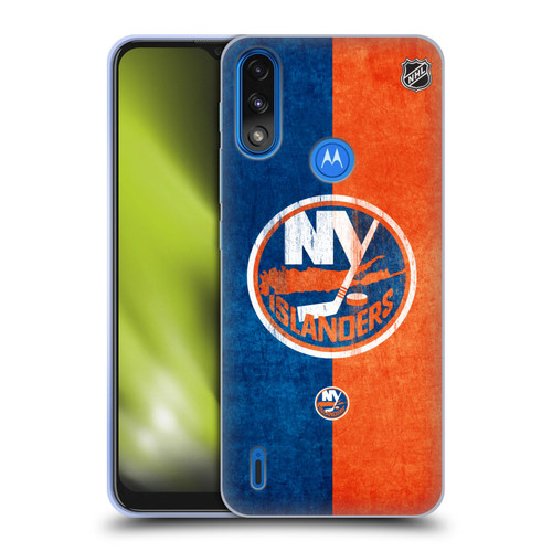 NHL New York Islanders Half Distressed Soft Gel Case for Motorola Moto E7 Power / Moto E7i Power