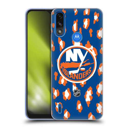 NHL New York Islanders Leopard Patten Soft Gel Case for Motorola Moto E7 Power / Moto E7i Power