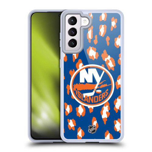 NHL New York Islanders Leopard Pattern Soft Gel Case for Samsung Galaxy S21 5G