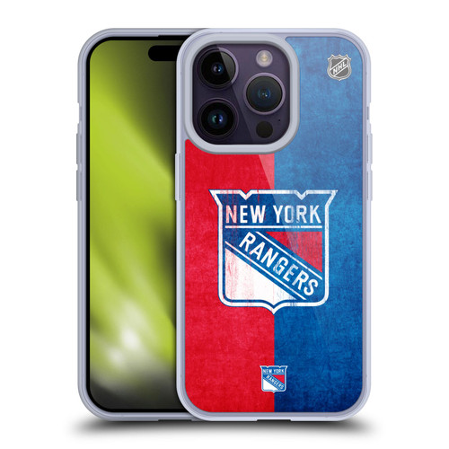 NHL New York Rangers Half Distressed Soft Gel Case for Apple iPhone 14 Pro