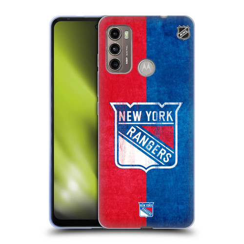 NHL New York Rangers Half Distressed Soft Gel Case for Motorola Moto G60 / Moto G40 Fusion
