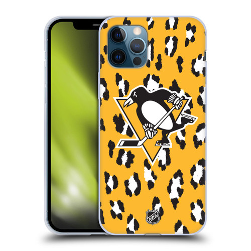 NHL Pittsburgh Penguins Leopard Pattern Soft Gel Case for Apple iPhone 12 / iPhone 12 Pro
