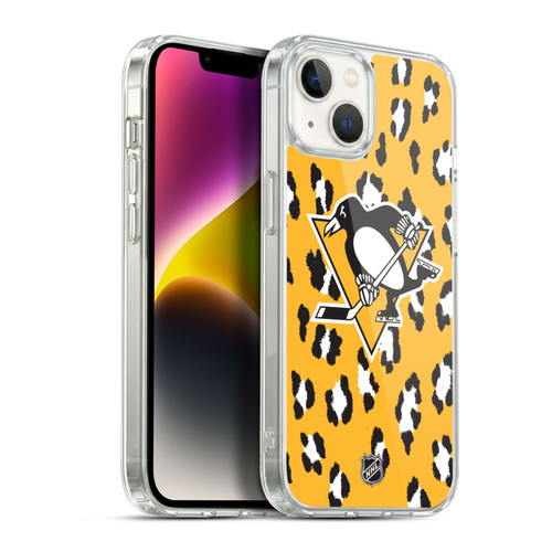 NHL Pittsburgh Penguins Leopard Pattern Soft Gel Case for Apple iPhone 14 Plus & MagSafe