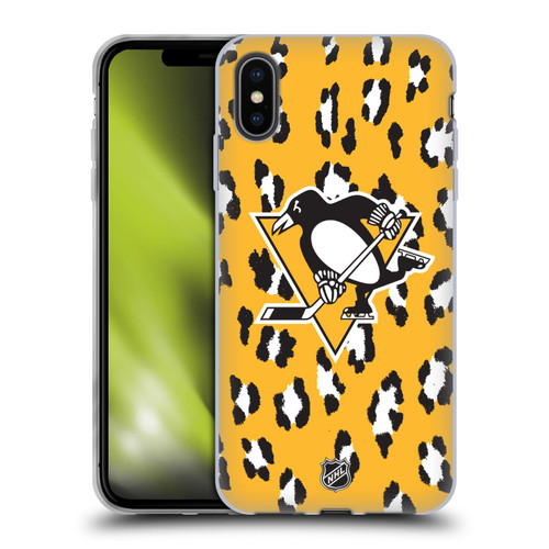 NHL Pittsburgh Penguins Leopard Patten Soft Gel Case for Apple iPhone XS Max