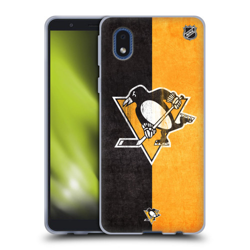 NHL Pittsburgh Penguins Half Distressed Soft Gel Case for Samsung Galaxy A01 Core (2020)