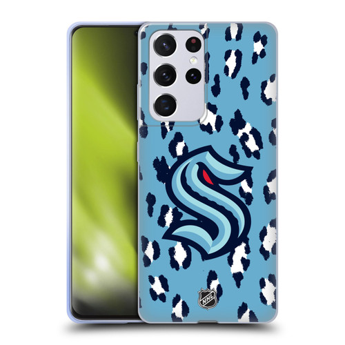 NHL Seattle Kraken Leopard Patten Soft Gel Case for Samsung Galaxy S21 Ultra 5G