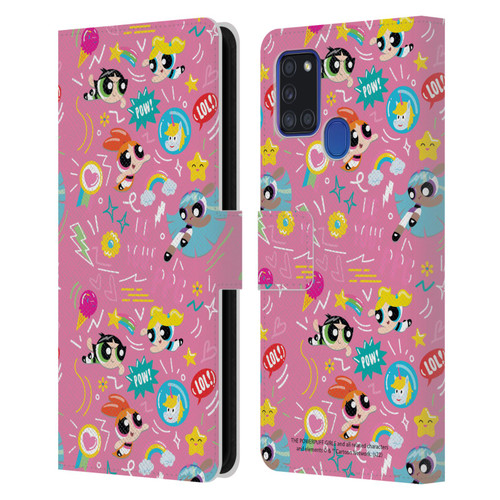 The Powerpuff Girls Graphics Icons Leather Book Wallet Case Cover For Samsung Galaxy A21s (2020)