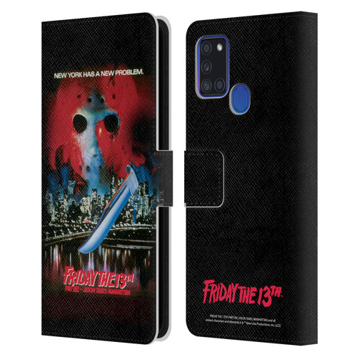 Friday the 13th Part VIII Jason Takes Manhattan Graphics Key Art Leather Book Wallet Case Cover For Samsung Galaxy A21s (2020)