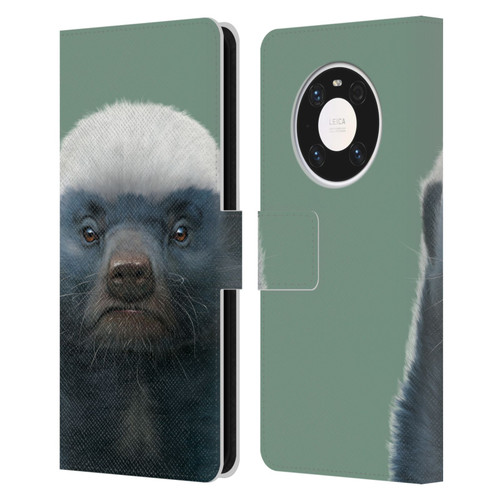 Vincent Hie Animals Honey Badger Leather Book Wallet Case Cover For Huawei Mate 40 Pro 5G