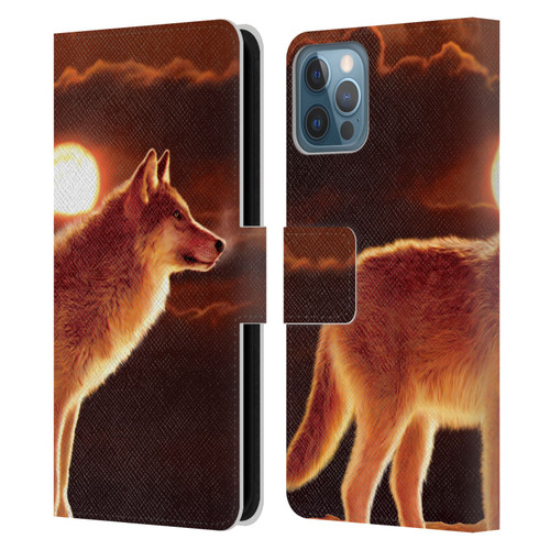 Vincent Hie Animals Sunset Wolf Leather Book Wallet Case Cover For Apple iPhone 12 / iPhone 12 Pro