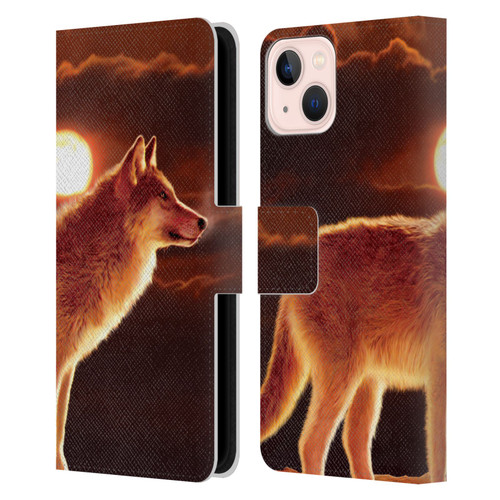Vincent Hie Animals Sunset Wolf Leather Book Wallet Case Cover For Apple iPhone 13