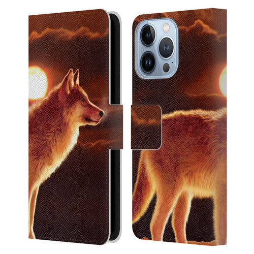 Vincent Hie Animals Sunset Wolf Leather Book Wallet Case Cover For Apple iPhone 13 Pro