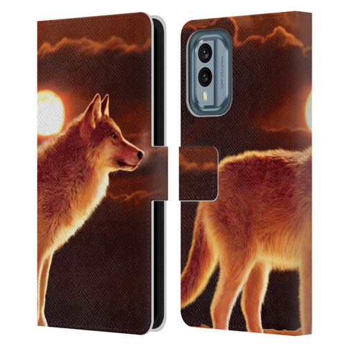 Vincent Hie Animals Sunset Wolf Leather Book Wallet Case Cover For Nokia X30