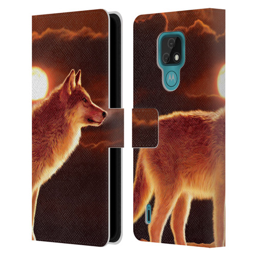 Vincent Hie Animals Sunset Wolf Leather Book Wallet Case Cover For Motorola Moto E7