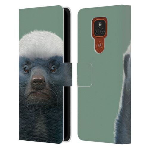 Vincent Hie Animals Honey Badger Leather Book Wallet Case Cover For Motorola Moto E7 Plus