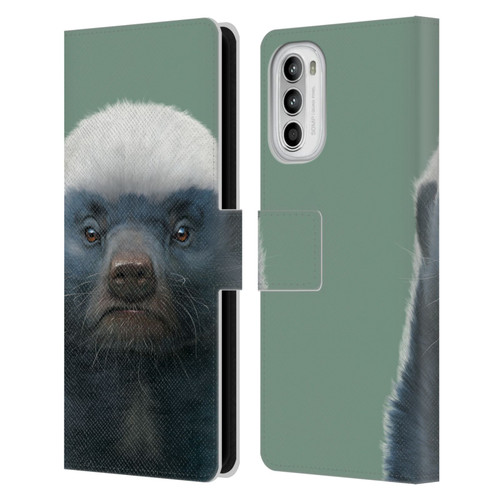 Vincent Hie Animals Honey Badger Leather Book Wallet Case Cover For Motorola Moto G52