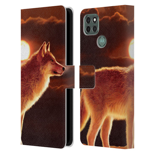 Vincent Hie Animals Sunset Wolf Leather Book Wallet Case Cover For Motorola Moto G9 Power