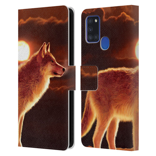 Vincent Hie Animals Sunset Wolf Leather Book Wallet Case Cover For Samsung Galaxy A21s (2020)