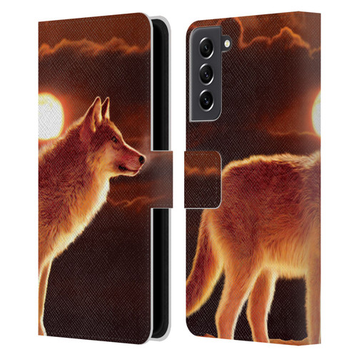 Vincent Hie Animals Sunset Wolf Leather Book Wallet Case Cover For Samsung Galaxy S21 FE 5G