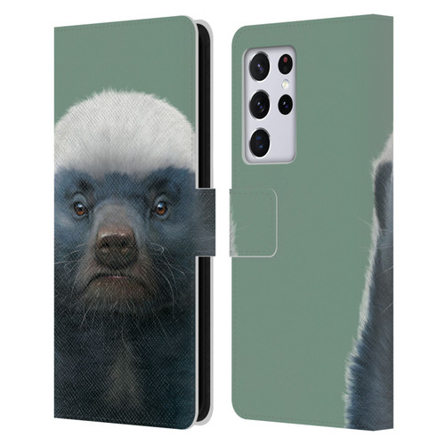Vincent Hie Animals Honey Badger Leather Book Wallet Case Cover For Samsung Galaxy S21 Ultra 5G