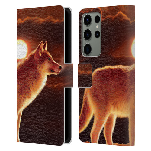 Vincent Hie Animals Sunset Wolf Leather Book Wallet Case Cover For Samsung Galaxy S23 Ultra 5G