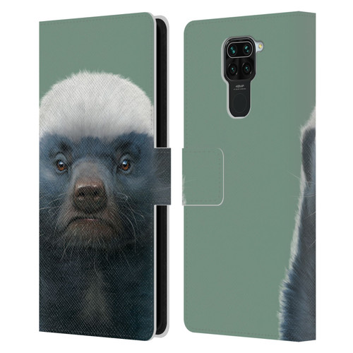Vincent Hie Animals Honey Badger Leather Book Wallet Case Cover For Xiaomi Redmi Note 9 / Redmi 10X 4G