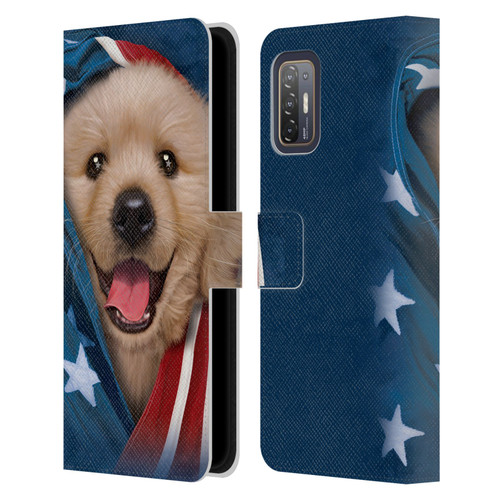 Vincent Hie Canidae Patriotic Golden Retriever Leather Book Wallet Case Cover For HTC Desire 21 Pro 5G