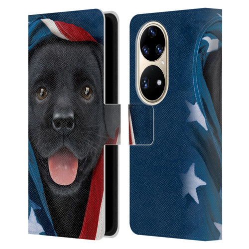 Vincent Hie Canidae Patriotic Black Lab Leather Book Wallet Case Cover For Huawei P50 Pro