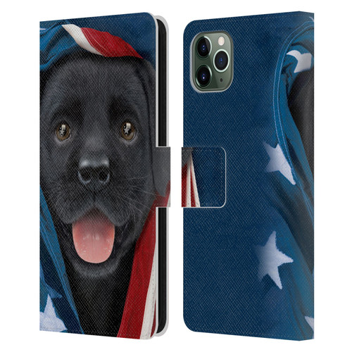 Vincent Hie Canidae Patriotic Black Lab Leather Book Wallet Case Cover For Apple iPhone 11 Pro Max