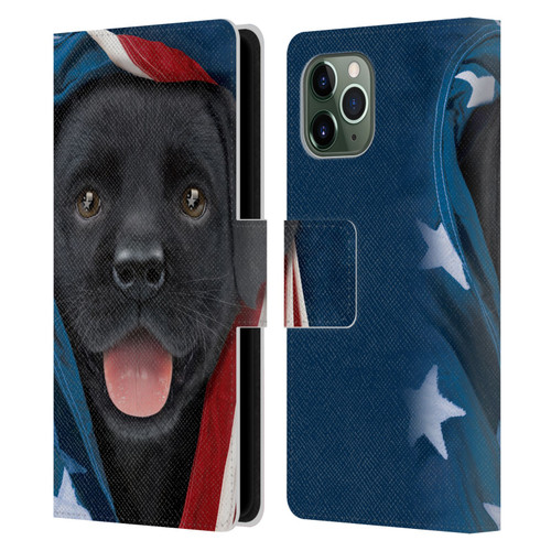 Vincent Hie Canidae Patriotic Black Lab Leather Book Wallet Case Cover For Apple iPhone 11 Pro