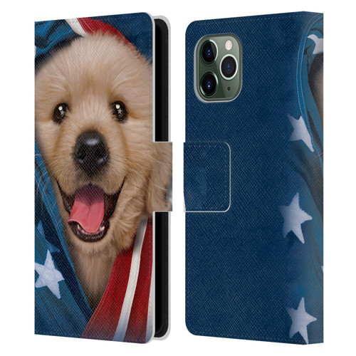 Vincent Hie Canidae Patriotic Golden Retriever Leather Book Wallet Case Cover For Apple iPhone 11 Pro