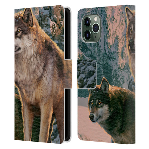 Vincent Hie Canidae Wolf Couple Leather Book Wallet Case Cover For Apple iPhone 11 Pro