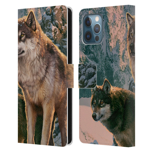 Vincent Hie Canidae Wolf Couple Leather Book Wallet Case Cover For Apple iPhone 12 Pro Max