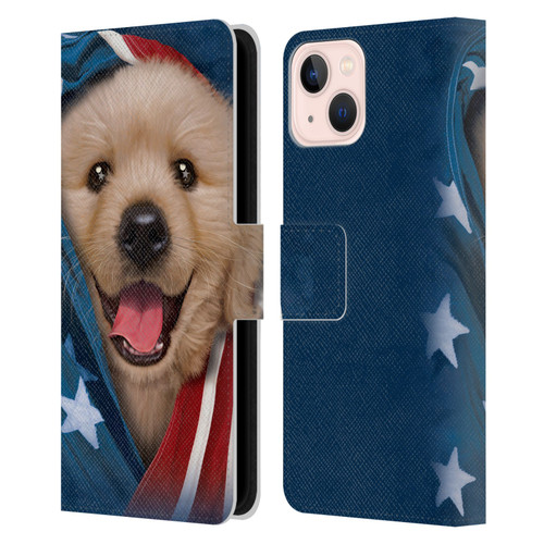 Vincent Hie Canidae Patriotic Golden Retriever Leather Book Wallet Case Cover For Apple iPhone 13