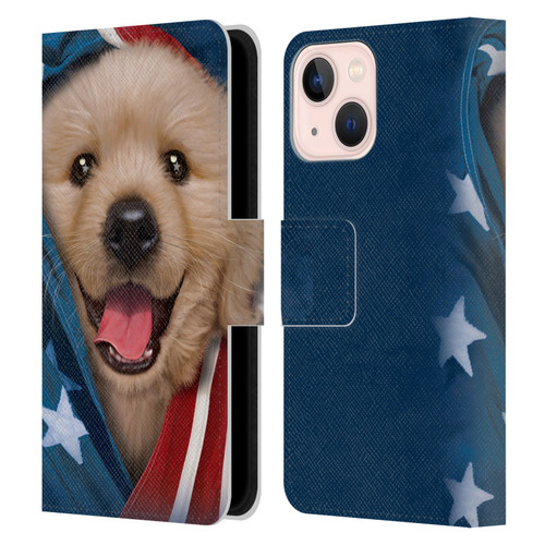 Vincent Hie Canidae Patriotic Golden Retriever Leather Book Wallet Case Cover For Apple iPhone 13 Mini