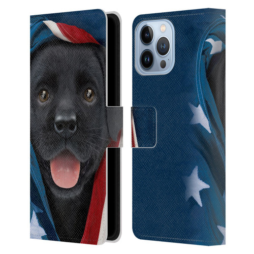 Vincent Hie Canidae Patriotic Black Lab Leather Book Wallet Case Cover For Apple iPhone 13 Pro Max