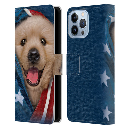 Vincent Hie Canidae Patriotic Golden Retriever Leather Book Wallet Case Cover For Apple iPhone 13 Pro Max