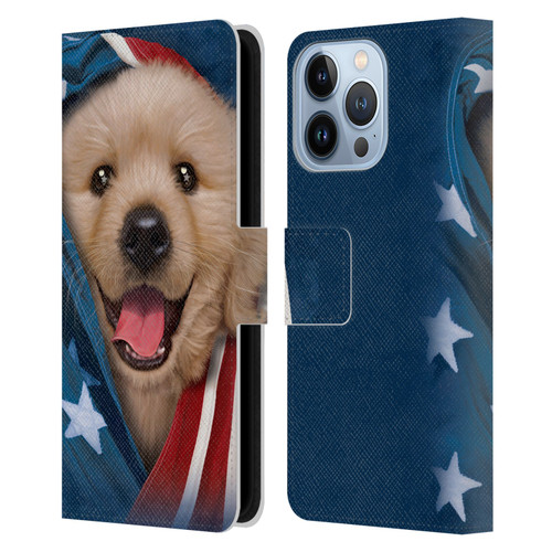 Vincent Hie Canidae Patriotic Golden Retriever Leather Book Wallet Case Cover For Apple iPhone 13 Pro