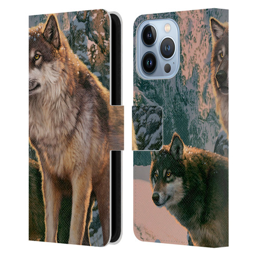 Vincent Hie Canidae Wolf Couple Leather Book Wallet Case Cover For Apple iPhone 13 Pro