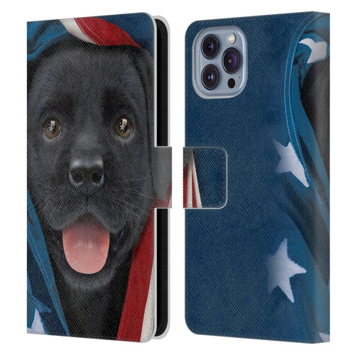 Vincent Hie Canidae Patriotic Black Lab Leather Book Wallet Case Cover For Apple iPhone 14