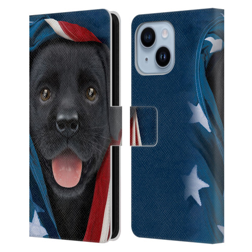 Vincent Hie Canidae Patriotic Black Lab Leather Book Wallet Case Cover For Apple iPhone 14 Plus