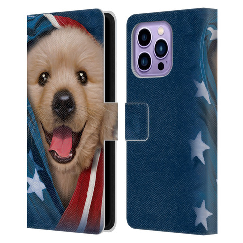 Vincent Hie Canidae Patriotic Golden Retriever Leather Book Wallet Case Cover For Apple iPhone 14 Pro Max