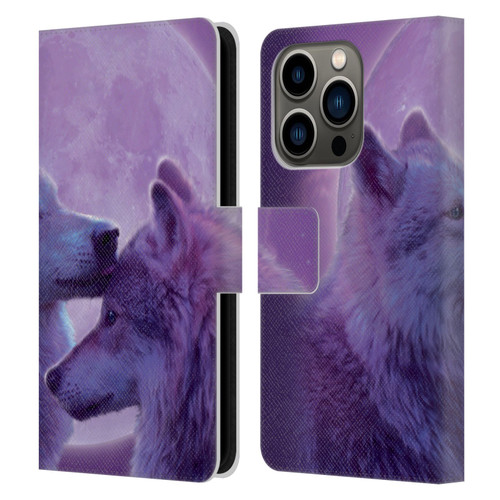 Vincent Hie Canidae Loving Wolves Leather Book Wallet Case Cover For Apple iPhone 14 Pro