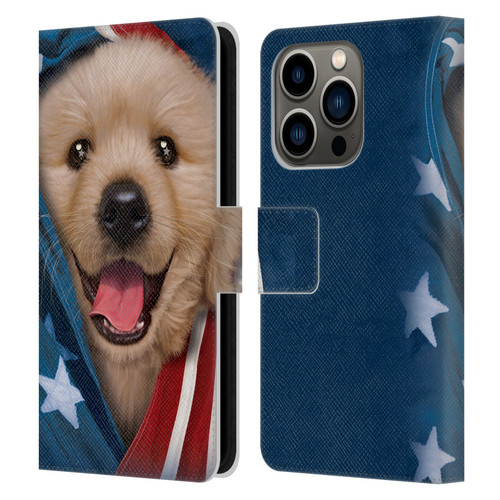 Vincent Hie Canidae Patriotic Golden Retriever Leather Book Wallet Case Cover For Apple iPhone 14 Pro