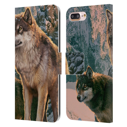 Vincent Hie Canidae Wolf Couple Leather Book Wallet Case Cover For Apple iPhone 7 Plus / iPhone 8 Plus