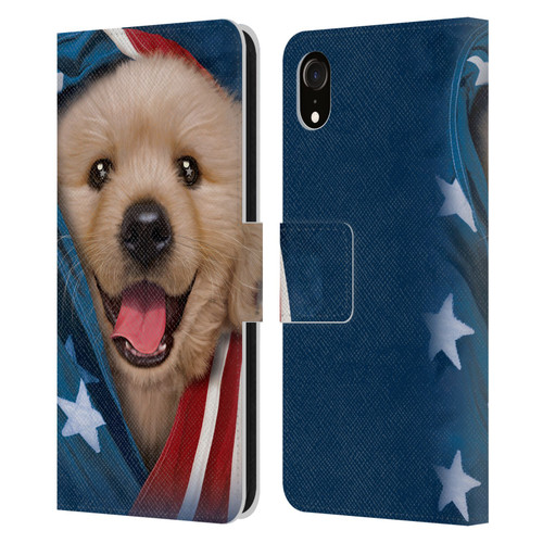 Vincent Hie Canidae Patriotic Golden Retriever Leather Book Wallet Case Cover For Apple iPhone XR