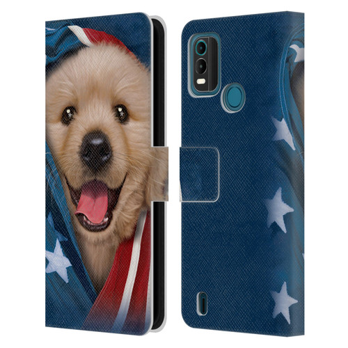 Vincent Hie Canidae Patriotic Golden Retriever Leather Book Wallet Case Cover For Nokia G11 Plus